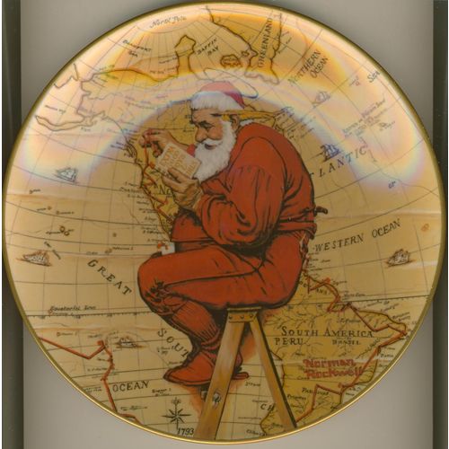 Norman Rockwell, Gorham Fine China Christmas Plate, SANTA PLANS HIS VISIT