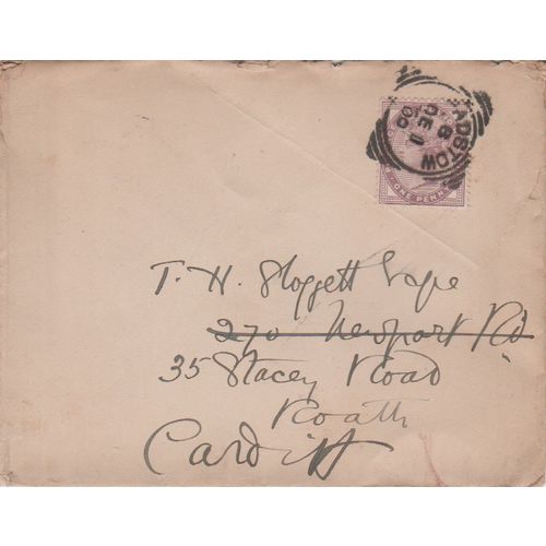 GB 1900 cover Padstow to Cardiff with nice 1d Lilac stamp see others