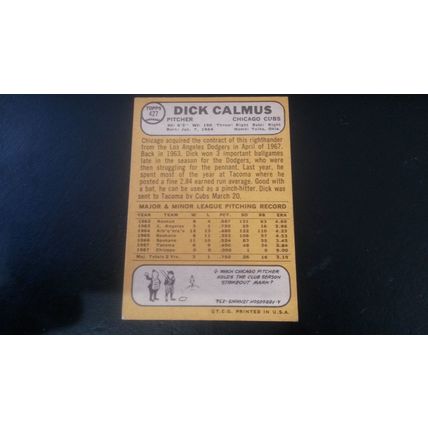1968 Topps Card # 427 Dick Calmus Poor (1) Chicago Cubs