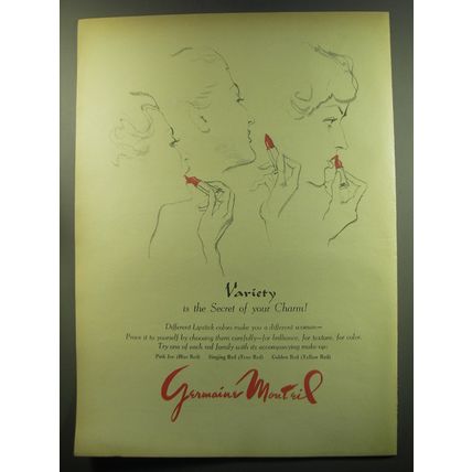 1949 Germaine Monteil Lipstick Ad - Variety is the secret of your Charm!