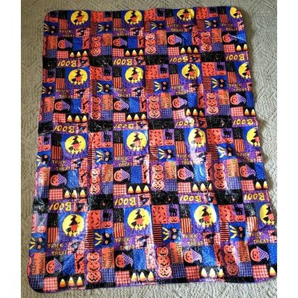 Halloween Multicolored Vinyl Top Trick or Treat Rectangle Tablecloth 66" X 51"