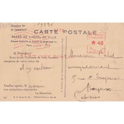 Bazar De L'Hotel De Ville Antique French Advertising Postcard