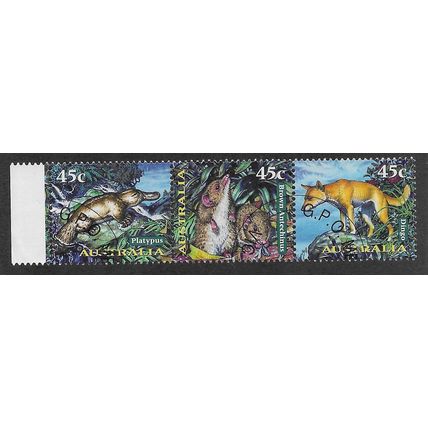 AUS 1997 (SE~TE STRIP OF 3)45c 'NOCTURNAL ANIMALS'(C.T.O) FINE USED (EBID76-482)