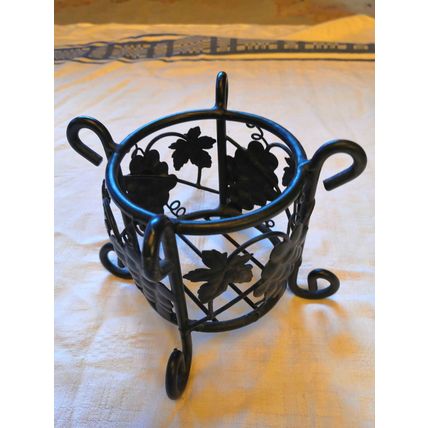 Vintage, Metal, Black, Leaf & Grape Pattern, Decorative Plant Pot Basket/Holder