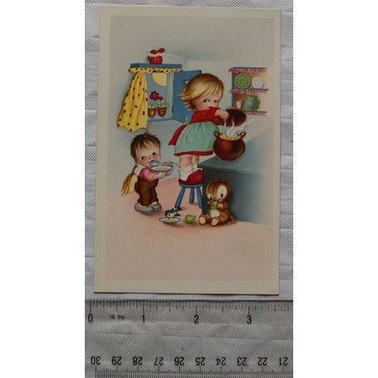 vintage Danish postcard Children Cooking