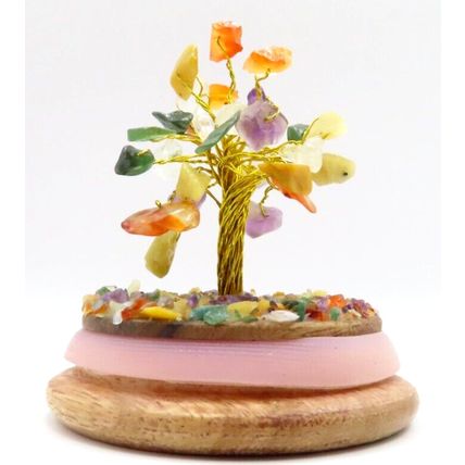 Wish Gem Tree Ornament Under a Glass Dome Wooden Base 11 CM Gift Christmas