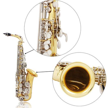 Brass Eb E-Flat Alto Saxophone Sax Glossy Engraved Natural White Shell Button