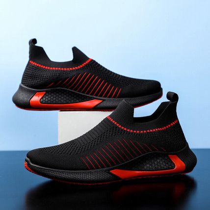 Fashion Mesh Sock Shoes With Striped Design Men Outdoor Breathable Slip-on Sneak