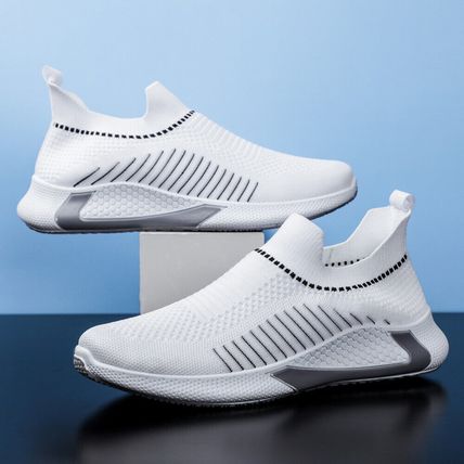 Fashion Mesh Sock Shoes With Striped Design Men Outdoor Breathable Slip-on Sneak
