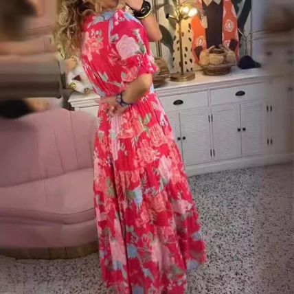Loose Dresses Floral Seaside Holiday Dress UK Summer V Neck Dress Women