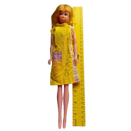 Vintage 1960s Barbie Doll Clone 11" Fashion Doll Blonde Hair Yellow Dress Flaws