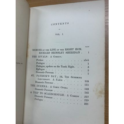 1873 THE WORKS OF RICHARD BRINSLEY SHERIDAN VOLS 1 & 2 ANTIQUE BOOKS (T8)