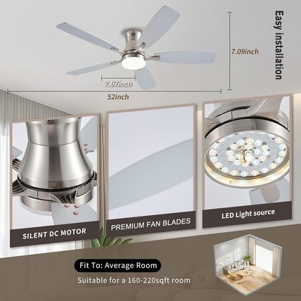 Ceiling Fans with Lights, 54Inch RGB Low Profile Ceiling Fan with Light and Remo