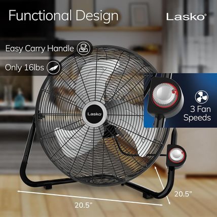 Lasko 20" Black High Velocity Wall Mount Fan with Pivoting Head - 3 Speeds, Idea