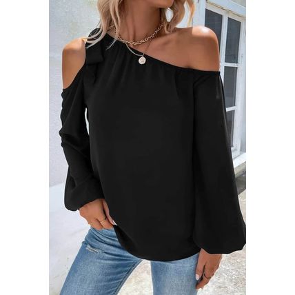 Black Knotted Asymmetric Off Shoulder Blouse