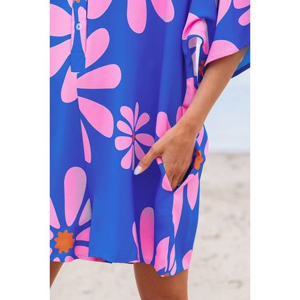 Blue Summer Flower Print Shirt Collar Button Front Loose Romper
