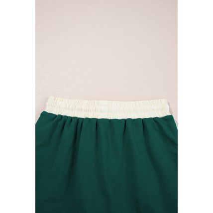 Evergreen Colorblock Edge Drop Shoulder T Shirt and Skort 2Pcs Set
