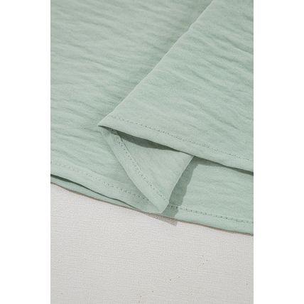 Clearly Aqua Solid Color Ruffled Short Sleeve Casual Blouse