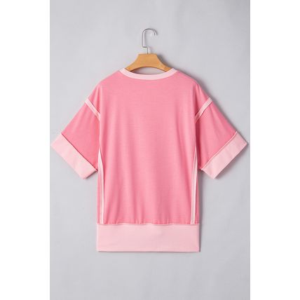 Peach Blossom Cowgirl Checkered Star Shape Print Exposed Seam T Shirt