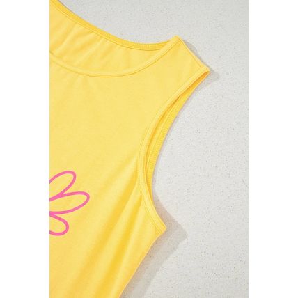 Yellow Cream Flower Graphic Casual Tank Top