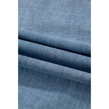 Dusk Blue Tied Front Long Puff Sleeve Denim Top