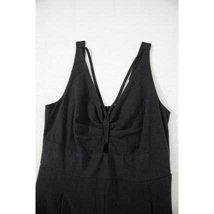 Black Front Cut Out Smocked Back Sleeveless Wide Leg Jumpsuit