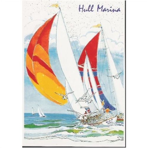 Hull, E Yorkshire - Hull Marina - art postcard c.1980s