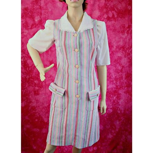 Vintage 1960 Womens Red Purple Jade Pink White Striped Pinafore Dress Size 12 uk