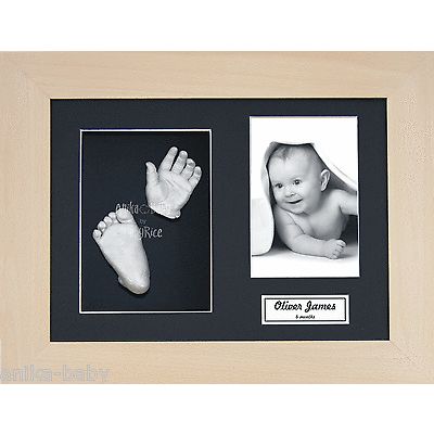 New Baby Casting Kit Boy Girl Gift Silver Hand & Feet Real Beech Wooden 3D Frame