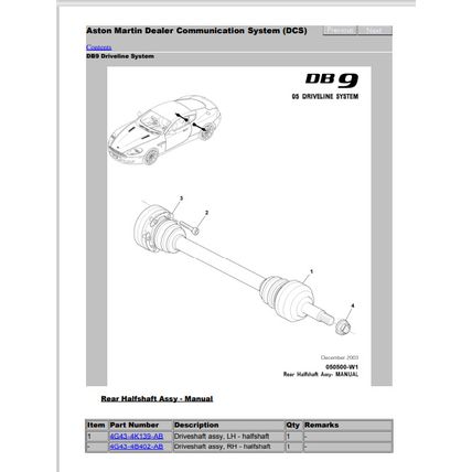 Aston Martin DB9 Parts List 000200-C1 2007 PDF