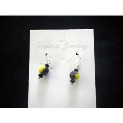 One off yellow & black crystal glass earrings petite adult or child 925 hook