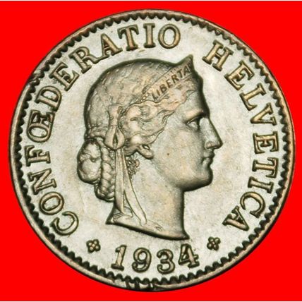 Ⰶ LIBERTY (1879-2024): SWITZERLAND★5 RAPPEN 1934B! DIES 1+A★LOW START★NO RESERVE