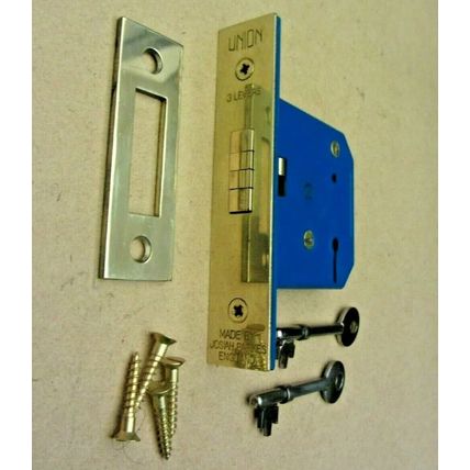 Old Union Sliding Door Mortice Lock 3 Lever 2 Working Keys and Keeper Plate