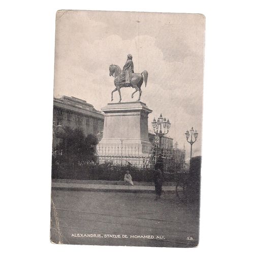MOHAMED ALI STATUE , Alexandrie, Egypt b&w vintage postcard early 20th c.? =