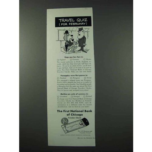 1961 First National Bank of Chicago Travelers Checks Ad