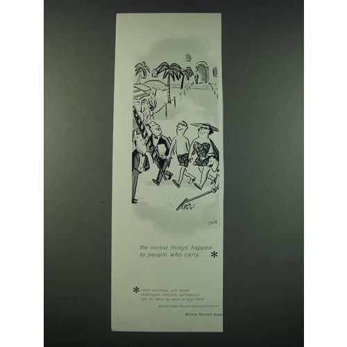 1961 First National City Bank Travelers Checks Ad - Cartoon by William Steig