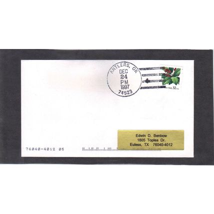 3177 32c Christmas Antlers, OK. (Label/A) CV42899