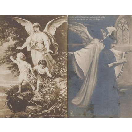 German Guardian Angel Lady & Book in Church 2x Old Postcard