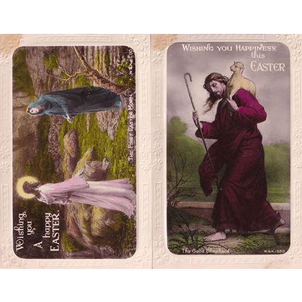The First Easter Moon 2x Religious Sheep RPC Old Postcard s