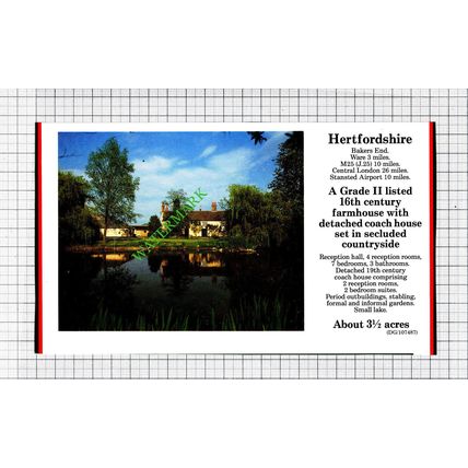 Bakers End Hertfordshire House Sale Advert - 1991 Cutting