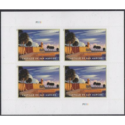 Castillo de San Marcos Pane Four $7.95 Priority Mail Postage Stamps Scott 5554