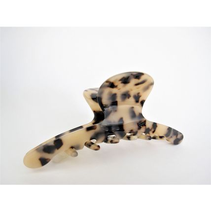 Large long tan beige black marbled design hair claw clip for long fine hair