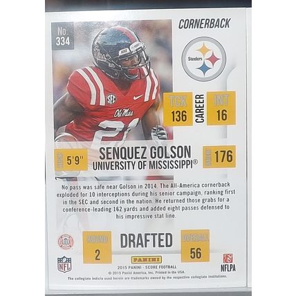 2015 Panini Score SENQUEZ GOLSON (Mississippi/Steelers) Rookie Card #334
