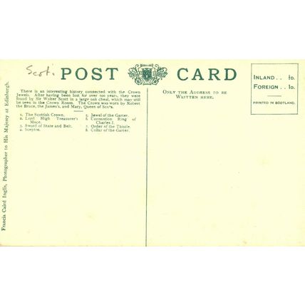 Crown Room, Edinburgh Castle, Scotland, RP Inglis Postcard