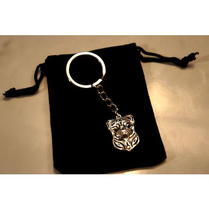 PUG DOG KEY RING WITH KEY CHAIN & VELVET GIFT BAG