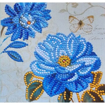 Handmade Diamond Art Best Wishes Card with Flower Design. Measures 6" by 6"