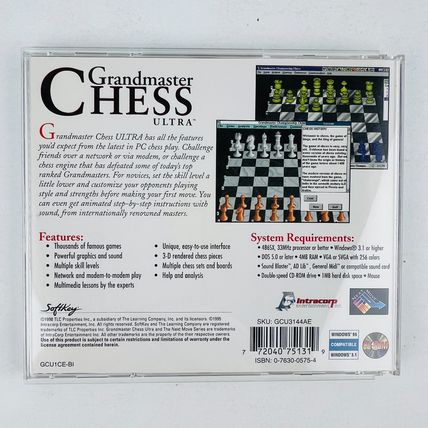GRANDMASTER CHESS ULTRA Softkey 1995 PC CD-Rom Game NEW SEALED Win 3.1 95