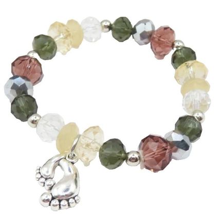 Footprints Charm Stretch Bracelet Faceted Crystal Ladies Jewellery Faith Christ