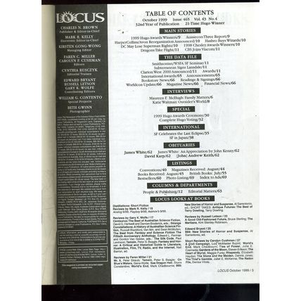 LOCUS MAGAZINE "1999 HUGO AWARD WINNERS Cover issue #465 KATIE WAITMAN EXC