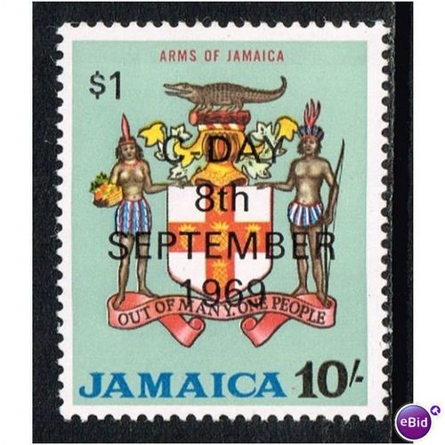 Jamaica 1969 $1 on 10/- Arms Mounted Mint MM SG 291 Sc 290